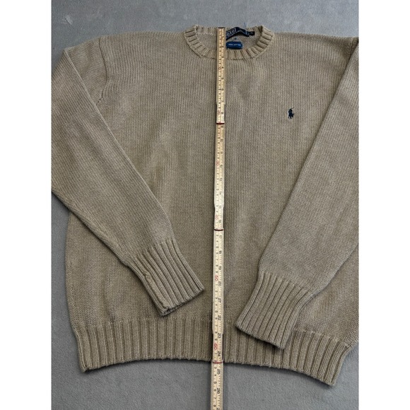 Polo Ralph Lauren Mens Tan Knit Crewneck Sweater Pony Logo 100% Cotton M - Picture 2 of 6